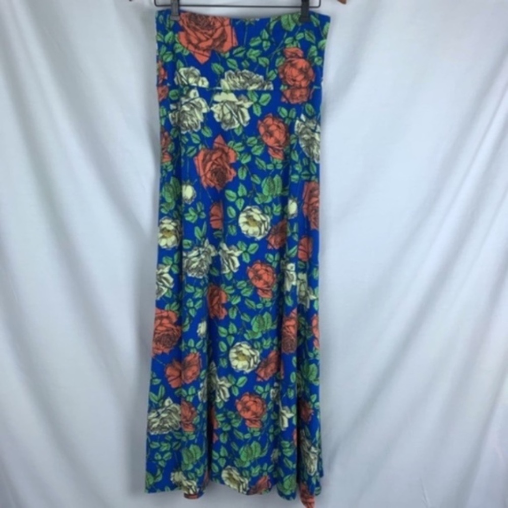 Lularoe floral maxi skirt, blue background, small